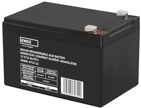 EMOS Wartungsfreier Bleiakku/Bleiakkumulator für Gefahrmeldeanlagen, Brandmeldetechnik, USV, Aufzüge, 12V, 12 Ah