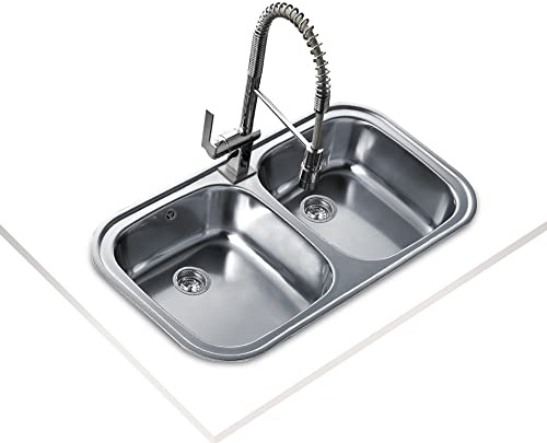 TEKA Fregadero Encastrado 2 Cubetas en Acero Inoxidable - Profundidad 170 mm - Válvula Canasta 3 1/2 - Mueble de 80 cm - Stylo 2C