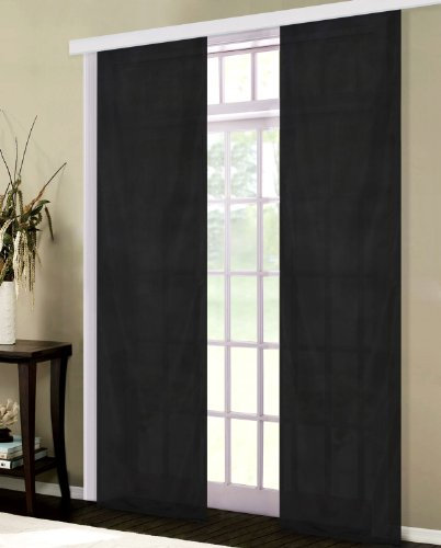 Gardinenbox Flächenvorhang, Schiebegardine Blickdicht matt, 2 Stück 245x60, Schwarz, aus Micro Satin (Mikrofaser Gewebe), mit Paneelwagen und Beschwerungsstange -085600-, 085600