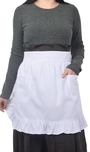 Kochschürze aus 100% Baumwolle, mit 2 Taschen, für Damen, weiß