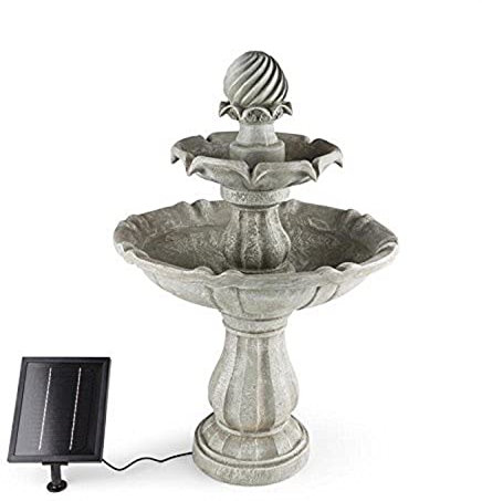 blumfeldt Vogelsbrunn - Gartenbrunnen, Springbrunnen, Zierbrunnen, Vogeltränke, Beton-Optik, 3 Watt Solarpanel, Pumpe, 250 Liter/h Durchfluss, witterungsbeständig, grau