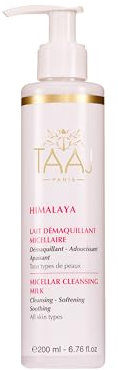 TAAJ | Lait Démaquillant Micellaire Hymalaya | Nettoie et Démaquille | Élimine les Impuretés | Peau Parfaitement Douce et Souple | Le Teint est Frais et Lumineux | Fabriqué en France | Vegan | 200 ml