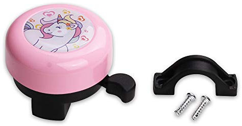 MINI-FACTORY Unicorn Kids Bike Bell and Streamers Set - Loud Clear Ringing Bicycle Bell & Colorful Tassel Ribbons - Easy Attach Accessories for Children’s Bikes, Scooters, and Girls’ Cycle Gifts