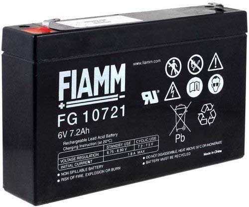 Fiamm Batteria Serie FG 6V Alimentazione di emergenza UPS Collegamento Faston 187 piatta di 4,8 mm FG10721 (Amperaggio 7,2 (Ah))