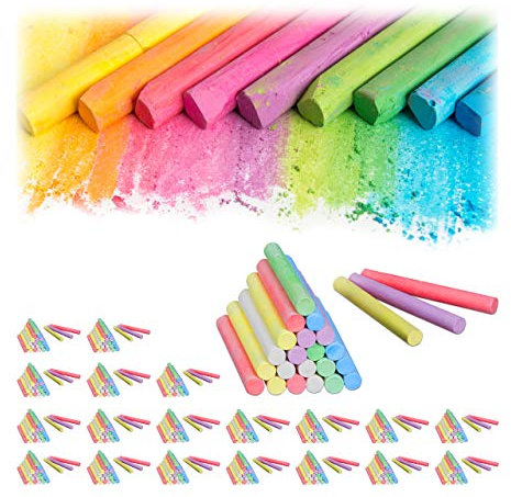 Relaxdays 480er Pack Kreide, Malkreide für Tafel und Straße in 6 Farben, Kinder- und Lehrerkreide, rund, Ø 9 mm, Bunt