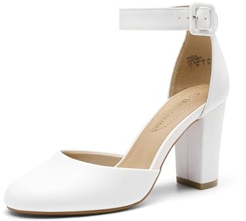 DREAM PAIRS Women's High Heel Chunky Pumps Shoes | Ankle Strap Closed Round Toe Chunky Heels Wedding Pumps Shoes for Women