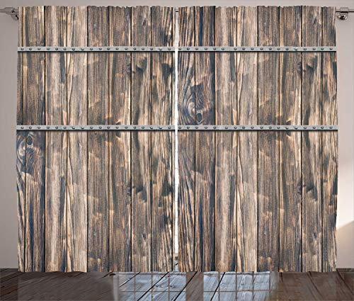 ABAKUHAUS Rustikal Rustikaler Gardine, Langer Bauernhof Planks, Schlafzimmer Kräuselband Vorhang mit Schlaufen und Haken, 280 x 260 cm, Braun und Grau