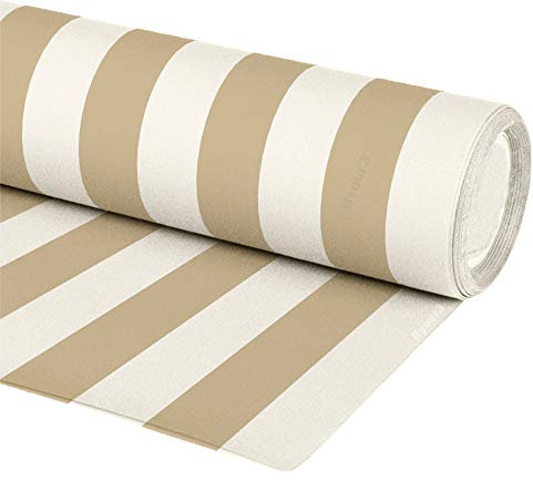 Byour3 - Stoff als Meterware Für Markisen UV-Schutz Schatten Sonnensegel Balkon Veranda Planen Pavillon Pergola Seitenfalten Markise Camper Bootskissen (Beige Streifen, 200 cm breite Rolle)