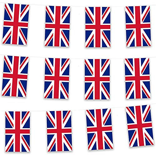 Fabric Union Jack Bunting Flags 10M/ 33ft Long with 30 UK Flags British Banners Party Decor United Kingdom Full Flag Patriotic Themed Bunting for UK National Royal Queens 90th Street Party Decoration