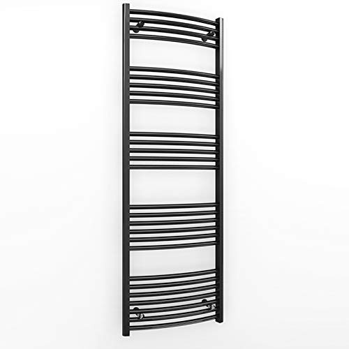 500mm Wide Curved Black Electric Pre-Filled Heated Towel Rail Radiator For Bathroom Designer UK (500mm x 1600mm (h))