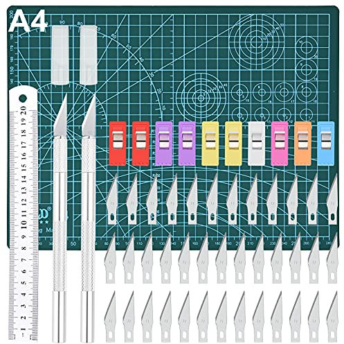 Skalpell Set Bastelmesser GOLDGE Hobbymesser Set Carving Craft Messer Set mit 40 Ersatzklingen Schneidebrett Klammer Lineal