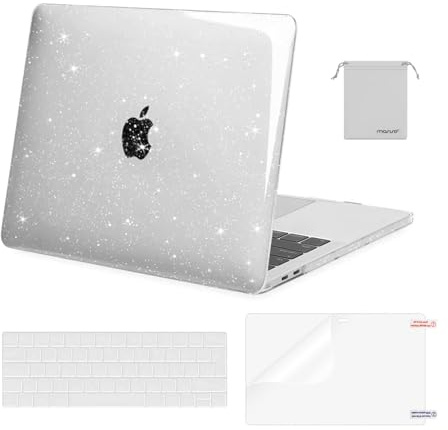 MOSISO Kompatibel mit MacBook Pro 13 Zoll Hülle M2 M1 2026 2025 2024-2016 | Plastik Glitzer Hartschale&Tastaturschutz&Displayschutz&Beutel A2338 A2289 A2251 A2159 A1989 A1706 A1708,Transparent