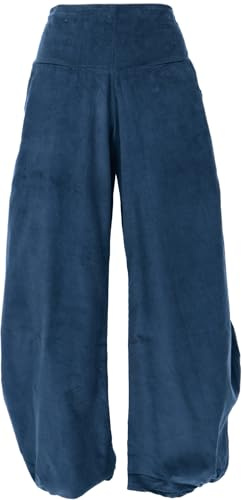 GURU SHOP Weite Boho Cord Pluderhose, Feincord Boho Hose, Cordhose - Nachtblau, Damen, Size:M