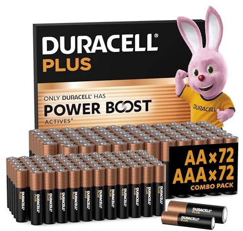 DURACELL Batterie Plus AA & AAA (Confezione combinata da 144) – Con POWER BOOST Actives – 0% di plastica nella confezione – Garanzia di 10 anni nell'ambiente di stoccaggio - MN150/ MN2400