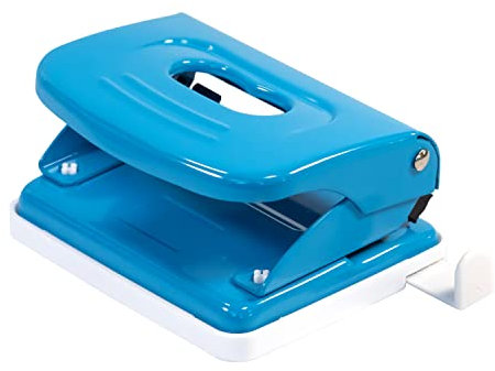 Idena 11537 - Locher aus Metall, Anschlagschiene mit Formatanzeige, hellblau, für 20 Blatt, 1 Stück