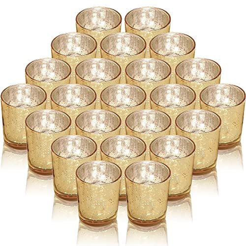 Photophore Bougie Bougeoirs votifs en Or, Ensemble de 48 Porte-Bougies Chauffe-Plat en Verre au Mercure, centres de Table Parfaits pour Mariage, fête, décoration d'intérieur