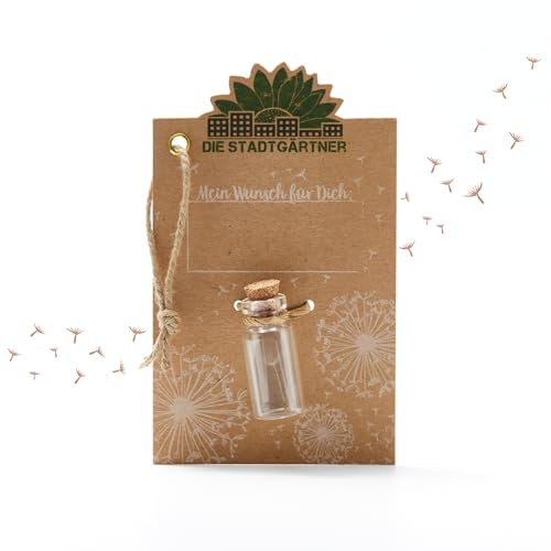 Die Stadtgärtner – Kleiner Wunscherfüller I Echtes Pusteblumen-Schirmchen im Glas I Ewig haltbar I Perfekte Geschenkidee für jeden Anlass I Geschenk zu Geburtstag, Hochzeit, Muttertag, Ostern etc.
