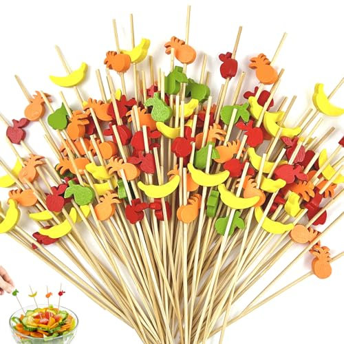 WZYTEU 200 brochetas de madera para aperitivos, 12 cm, para sándwich, postres, bebidas, barbacoa, brochetas de frutas, antipasti, pary