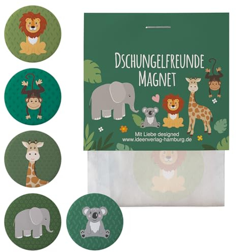 10x Dschungel/Zoo Deko-Magnete / 38mm matt/Magnete als Mitgebsel zum Kindergeburtstag - Glücksbringer Kinder Geburtstag - Mitgebsel & Mitbringsel als kleine Geschenke