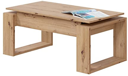 Homely - Mesa de Centro elevable Nova, Tablero de partículas melaminizado Color Roble nodi, 105x50/70x45/54 cm