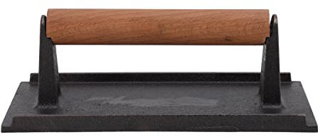 Pressa per hamburger resistente con manico in legno,pressa per griglia in ghisa, pressa per hamburger, pressa per sandwich, pressa per piastra, accessori per grigliare, per griglie, piastre(10*20CM)