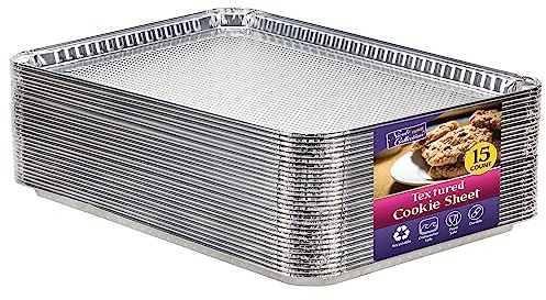 Aluminum Pans Half Size Textured Cookie Sheet 15 Count Durable Nonstick Baking Sheets 15.87 x 11 - Sheet Pan, Baking Tray, Cookie Sheets, Foil pans, Foil trays, Sheet Baking Pans