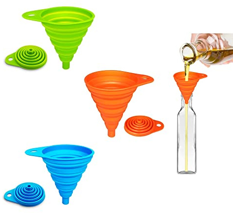 Embudo de silicona plegable, 3 piezas embudo cocina para aceite, cerveza, líquidos, transferencia (grande)