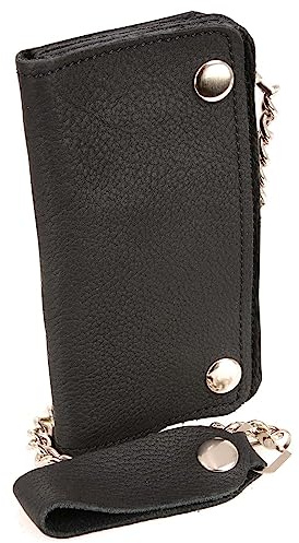 Milwaukee Leather MLW7883 Men's 6” Black Premium Leather Soft Biker Wallet - Bi-Fold Anti-Theft Stainless Steel Chain - One Size
