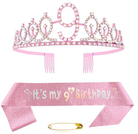 9ème anniversaire écharpe et diadème couronne rose cristal couronne d'anniversaire ensemble couronne d'anniversaire rose couronne d'anniversaire écharpe décoration anniversaire couronne pour filles