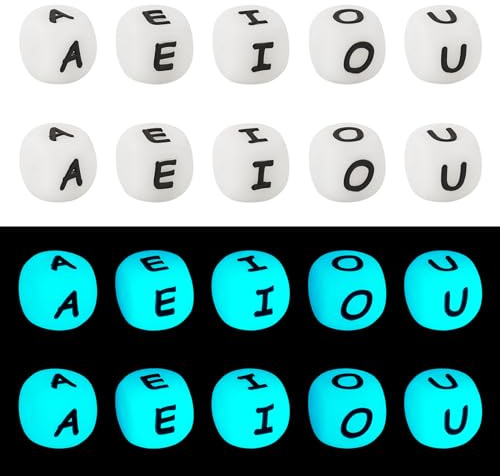 FASHEWELRY Silikonperlen in Würfelbuchstaben, leuchtende kubische Alphabet-Perlen, für selbstgemachte Armbänder, Halsketten, Schmuckherstellung, 12 x 12 mm, 50 Stück