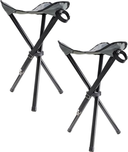 Stagecaptain TP-345 GY Sgabello Pieghevole 3 Gambe Set 2x - Seduta Ultraleggera per Viaggi - Supporta 90 Kg - Ideale per Campeggio, Pesca, Escursionismo - Materiali Impermeabili - Grigio