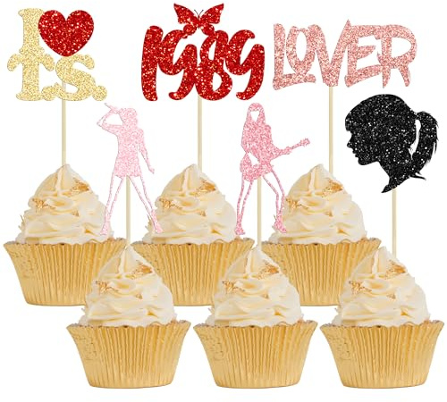 Gyufise 24Pcs Music Singer Cupcake Toppers Colorful Love Popular Dance Singer Cupcake Picks I Love Since 1989 for Lover's Concert Theme Birthday Party Cake Decorations Supplies