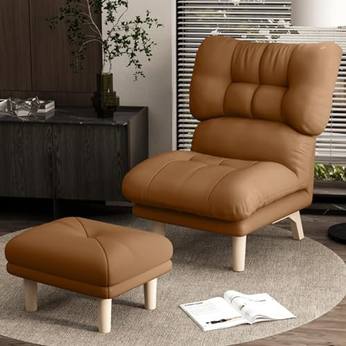 Moderner Relaxsessel Weiß Gepolstert Lesesessel Oder Relaxsessel Bequemer Armloser Stuhl Fauler Stuhl Mit Rückenlehnenverstellung, Sofa Schaukelstuhl Mit Holzbeinen ( Color : /Brown , Size : With otto