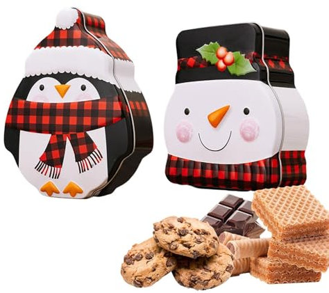 Scatola di latta di Natale per caramelle, pupazzo di neve, , riutilizzabile, a tema natalizio, con coperchio per cioccolato, biscotti, tè