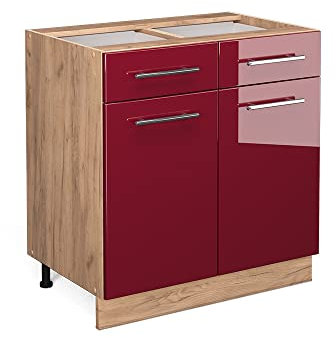 Vicco Küchenunterschrank Fame-Line, Bordeaux Hochglanz/Goldkraft Eiche, 80 cm, AP Anthrazit