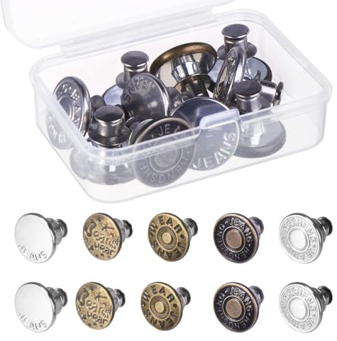Coptiner 10 Stk Verstellbare Hosen Ersatz Knöpfe, DIY Jeansknopf, Jeans Knopf zum Einschlagen, Metall Hosenknopf, Jeans Knöpfe mit Nieten, Button Pins Jeans mit Nieten, zur Reparatur von Jeans, Hose