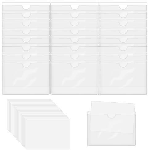 POPAPIE 36 Stück Etikettenhalter Selbstklebend,10 x 6 cm Visitenkartenhüllen Selbstklebend Transparent Visitenkartentaschen Kleben für Büro Zuhause Schule