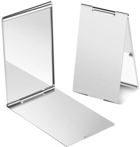 Dimeho 2 Stück Taschenspiegel, Reisespiegel Taschenspiegel Klein Kosmetikspiegel Handspiegel Klappbar, Kosmetikspiegel mit Aluminiumgehäuse für Arbeitsalltag Rasieren Camping und Make-up (8,5 × 5 cm)