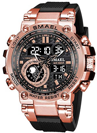 HFWXYSA Digitale Orologio Militare per Uomo LED Analogico al Quarzo Orologio da Polso Sportivo da Maschile,Black Rose Gold