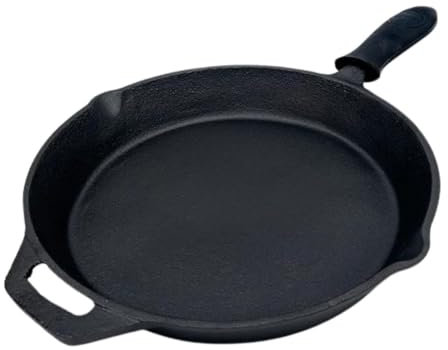 Cruash Sartén Hierro Fundido, Sarten de hierro fundido para induccion, vitrocerámica y fuego | 30cm diámetro | Incluye mango de silicona | Sartén para Smash Burger