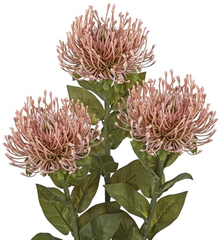 3Pcs Pink Artificial Flowers Chrysanthemum Fake Flowers Leucospermum Cordifolium 28.3'' Long Stem Spider Mum Flower Arrangement Faux Pincushion Flowers for Office Centerpiece Bouquet Home Decor
