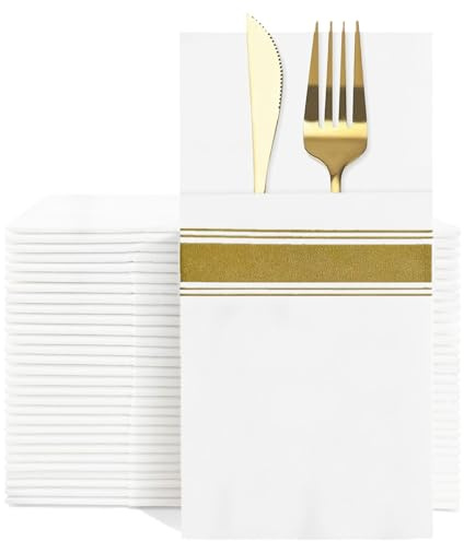 YIDUHAO Pocket Napkins,Disposble Cloth Like Napkin,Built-in Flatware Pocket,Decorative Wedding Napkins,Pre-Folded Party, Soft, Strong, Absorbent,Pack of 50