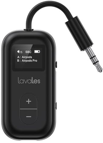 Trasmettitore Bluetooth 5.3 per Airpods/cuffie, adattatore aptX Low Latency/Adaptive, 25 ore di riproduzione, splitter audio AUX 3,5 mm