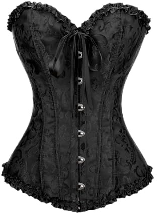 Demays Corset Tops for Women,Bustier Shapewear Lingerie,Lace Tied Renaissance Overbust Corset Push Up Bodysuit (UK, Alpha, L, Regular, Regular, Black)
