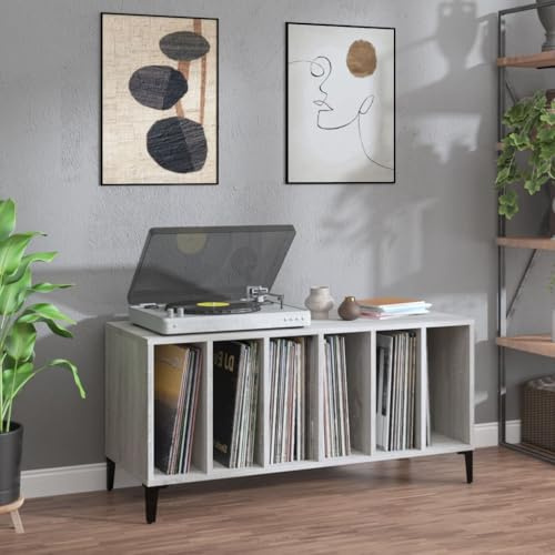 Iiaky-Mobile Porta Dischi Grigio Sonoma 100x38x48cm Legno Multistrato|Supporto per Giradischi,Supporto per Giradischi in Legno,Supporto per Giradischi con Spazio di archiviazione