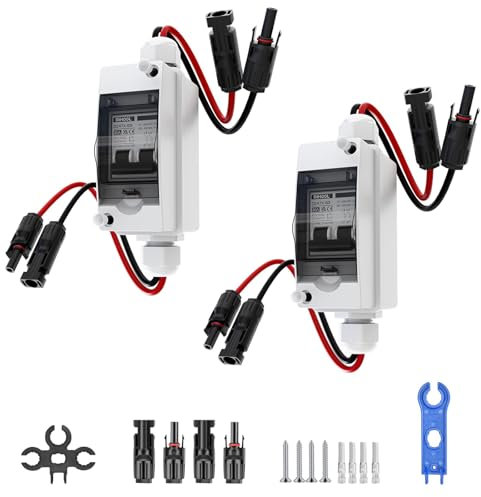 2 Stück DC Trennschalter PV Anlage Leitungsschutzschalter Sicherungsautomat 2polig 32A 500V Mit 260mm Kabel für Photovoltaik IP65 Wasserdichtes