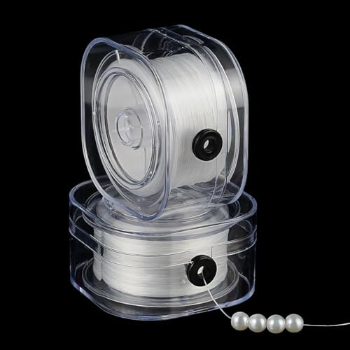PH PandaHall 230m Stretchy String für Armbänder 2 Rollen 0.2mm Elastische Armband Schnur Flaches Perlengarn Schmuck String Dünne elastische Schnur für Armband-Halskette-Schmuckherstellung, weiß