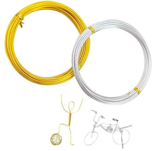 WOLMIK Basteldraht 1mm x 10m, Aluminiumdraht Silberner, Schmuckdraht, Draht zum Basteln, Weicher Draht für Schmuck, Dekoteile, DIY-Skulpturen, Kranzherstellung (Silber+Gold)