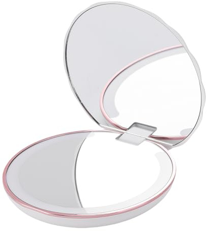 Denash LED Make up Spiegel, 3,5-Zoll Tragbare Reisemake up Spiegel, Tragbarer Doppelseitiger Vergrößerungsspiegel für Handtasche und Portemonnaie