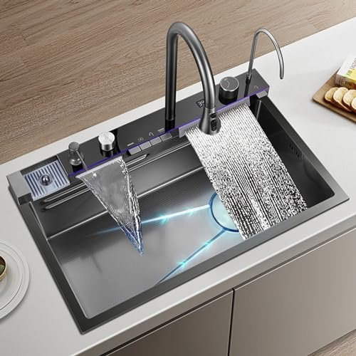 Tenda antipioggia volante in acciaio inox 304, design balena, tasti di pianoforte, colore nero, 80 x 46 cm, perfetta per esterni con fontana d'acqua e decorazione da giardino